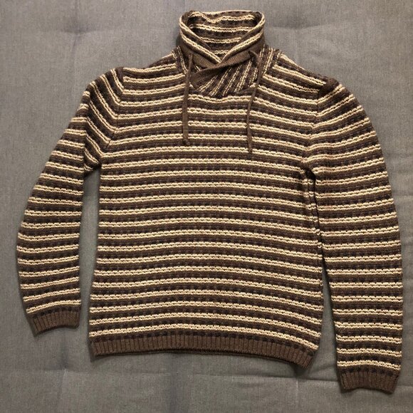 Men's MCL Brown Striped Collared Sweater - Size EU XL - Picture 1 of 6